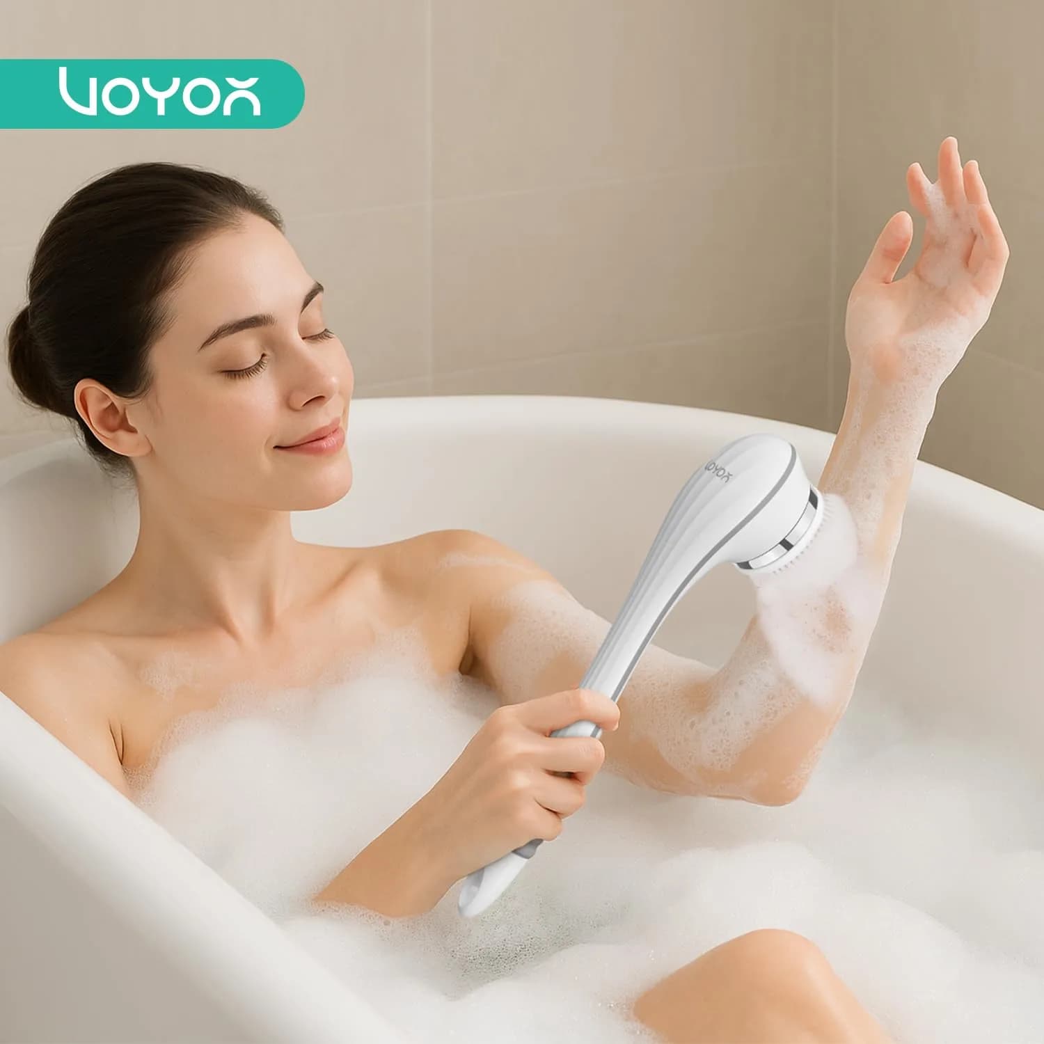 VOYOR BC100 Electric Body Brush with Long Handle | 4-in-1 Exfoliating Spin Brush for Shower - view 8