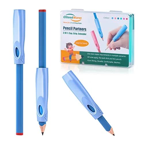 OSteed Pencil Grip, Extender & Cap 3 In 1 | Multi-Functional, Food-Grade Silicone, 6 Pcs thumbnail 1