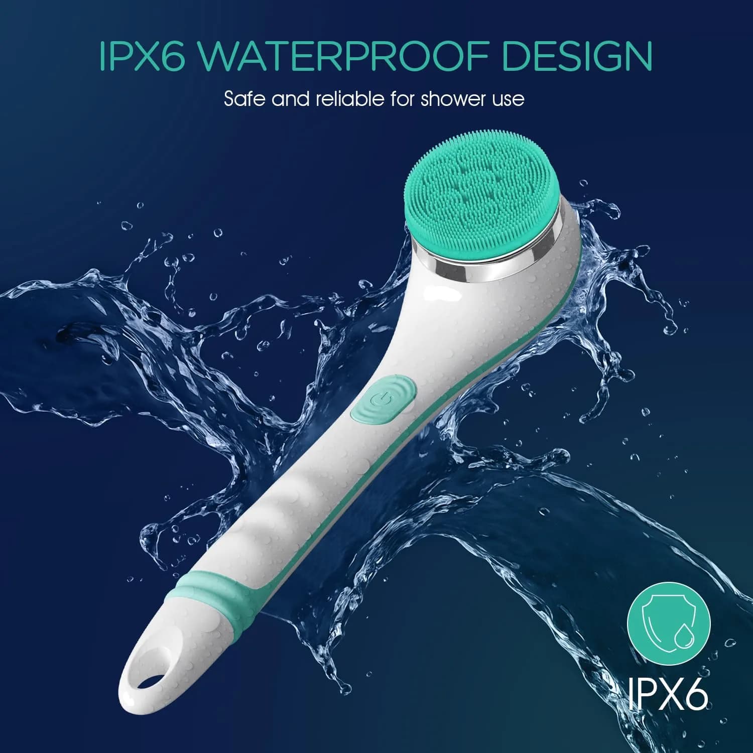 VOYOR Electric Silicone Body Scrubber BC100 Blue | Long Handle Back Scrubber for Shower with 4 Brush Heads - view 6