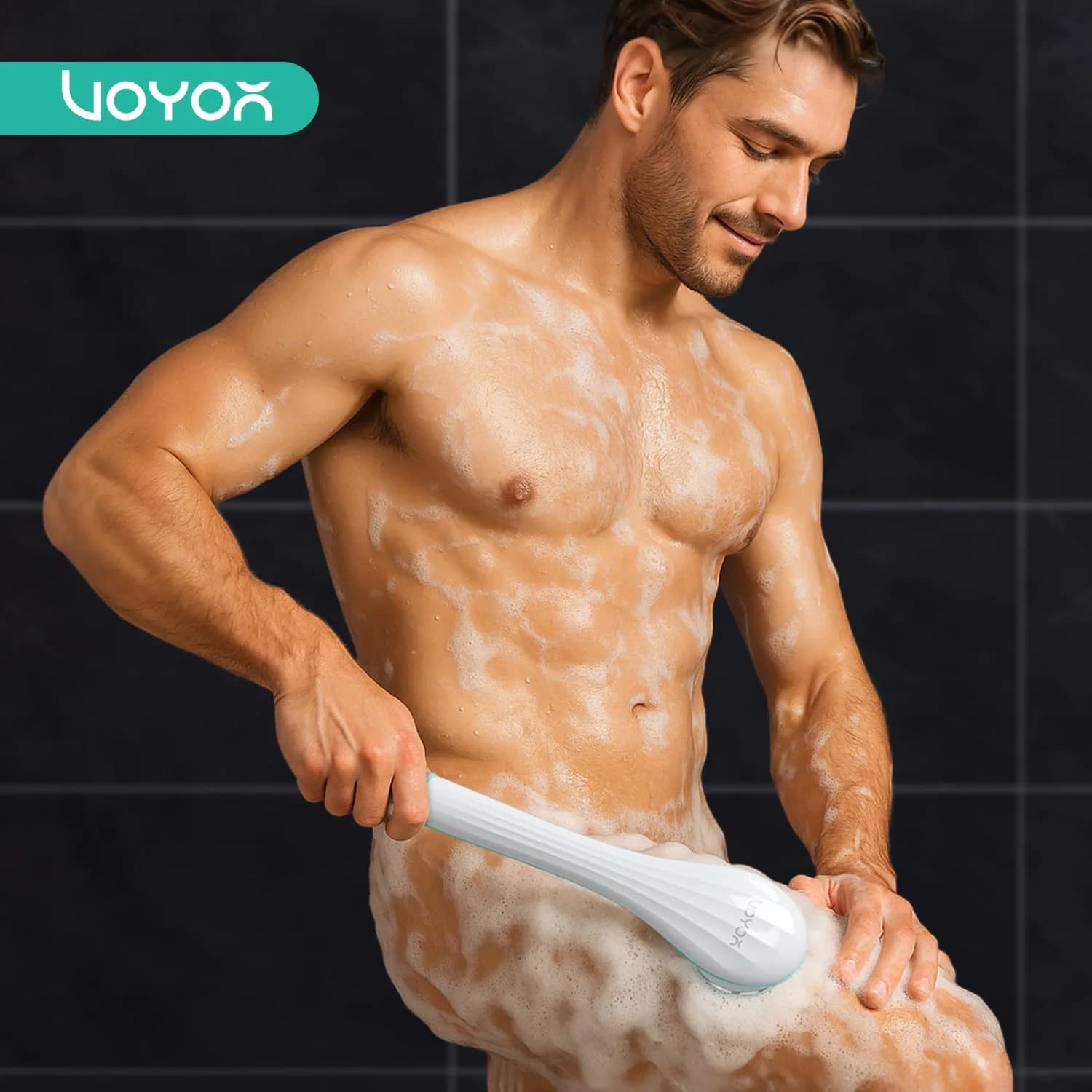 VOYOR Electric Silicone Body Scrubber BC100 Blue | Long Handle Back Scrubber for Shower with 4 Brush Heads - view 8