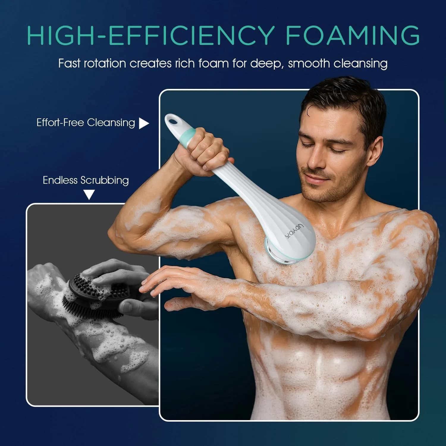 VOYOR Electric Silicone Body Scrubber BC100 Blue | Long Handle Back Scrubber for Shower with 4 Brush Heads - view 3