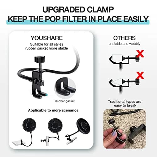 YOUSHARES Blue Yeti Pop Filter Foam Windscreen with Gooseneck & Clamp, 14cm (5.5 Inch) Diameter, 6-Layer Metal Mesh | Professional Mic Accessory for Recording & Streaming thumbnail 4