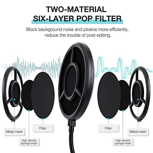 YOUSHARES Blue Yeti Pop Filter Foam Windscreen with Gooseneck & Clamp, 14cm (5.5 Inch) Diameter, 6-Layer Metal Mesh | Professional Mic Accessory for Recording & Streaming thumbnail 2