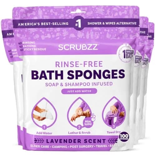 Scrubzz Disposable No Rinse Bathing Wipes - Lavender Scented, 100 Count (4-Pack) | Hypoallergenic & Paraben-Free thumbnail 1