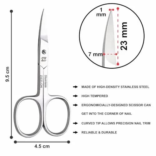 ZIZZLON Curved Micro Serrated Nail Scissors 22mm Blade | Professional Surgical Grade Stainless Steel thumbnail 5