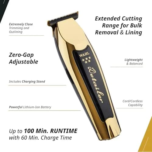 Wahl Professional 5 Star Cordless Detailer Li Trimmer, Black & Gold | Precision, 100 Min Runtime, Ergonomic Design thumbnail 2