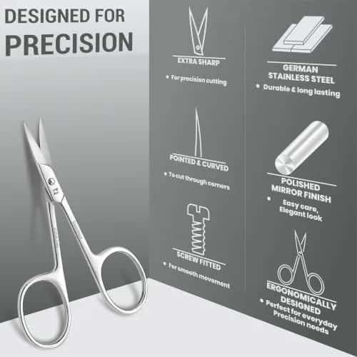 ZIZZLON Cuticle Scissors Extra Fine Curved Stainless Steel Eyebrow Scissors 20mm (0.79 inch) | Precision Grooming Tool for Manicure thumbnail 7
