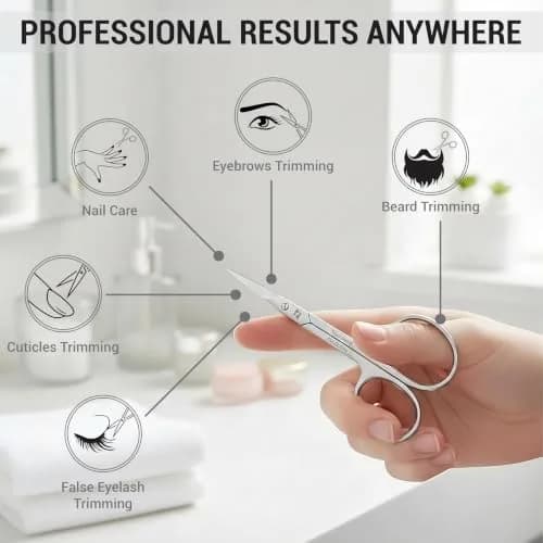 ZIZZLON Cuticle Scissors Extra Fine Curved Stainless Steel Eyebrow Scissors 20mm (0.79 inch) | Precision Grooming Tool for Manicure thumbnail 2