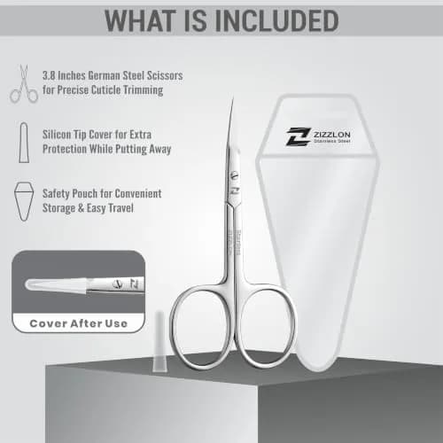 ZIZZLON Cuticle Scissors Extra Fine Curved Stainless Steel Eyebrow Scissors 20mm (0.79 inch) | Precision Grooming Tool for Manicure thumbnail 3