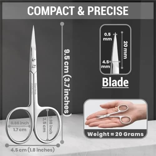ZIZZLON Cuticle Scissors Extra Fine Curved Stainless Steel Eyebrow Scissors 20mm (0.79 inch) | Precision Grooming Tool for Manicure thumbnail 4