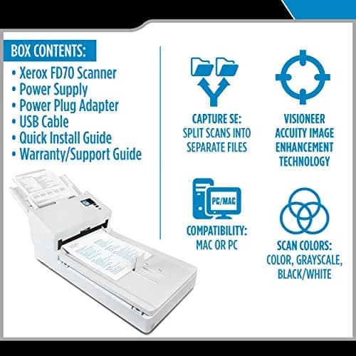 Visioneer Xerox FD70 Scanner, USB Duplex Flatbed Office Document Scanner for PC and Mac, 70 PPM, 120 Page ADF | High-Speed Duplex Document Scanner thumbnail 4