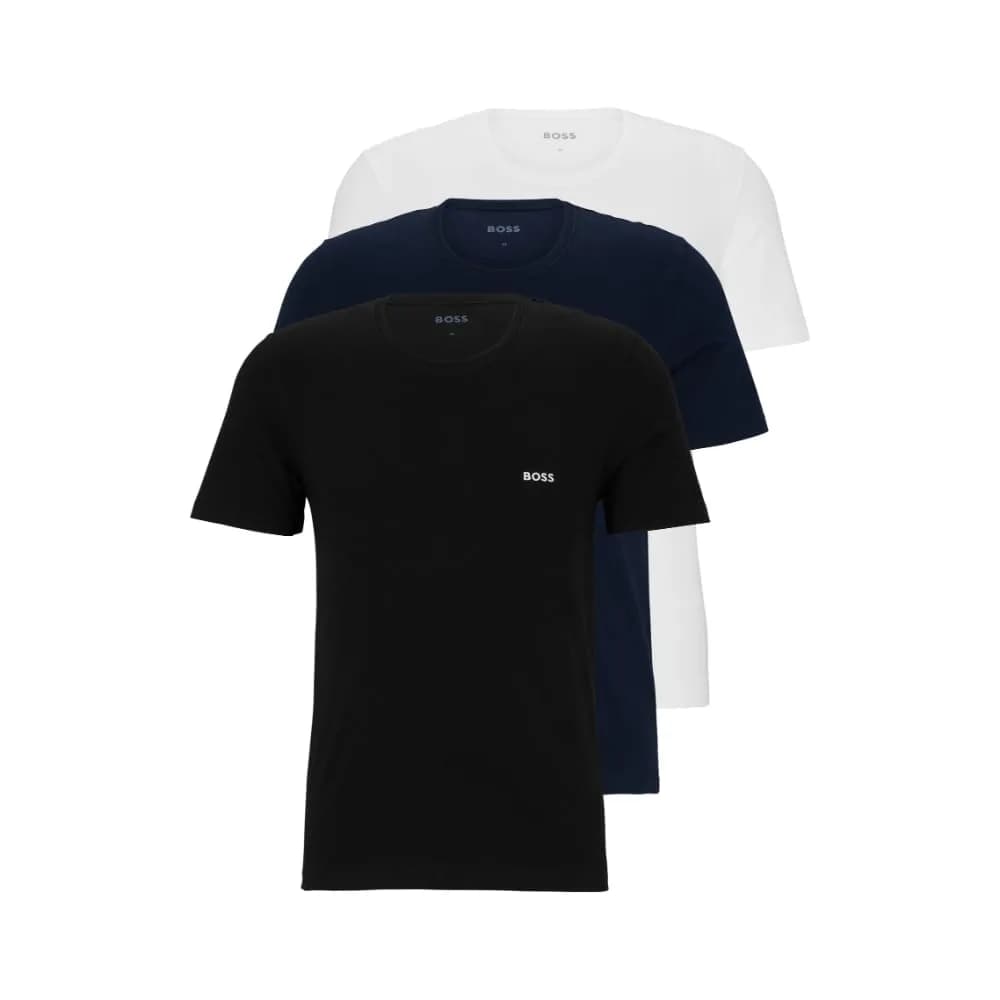 BOSS Men's 3-Pack Crew Neck Cotton Jersey T-Shirts | Bright White, Blue Navy, Soil Black, Medium — Bright White Blue Navy Soil Black