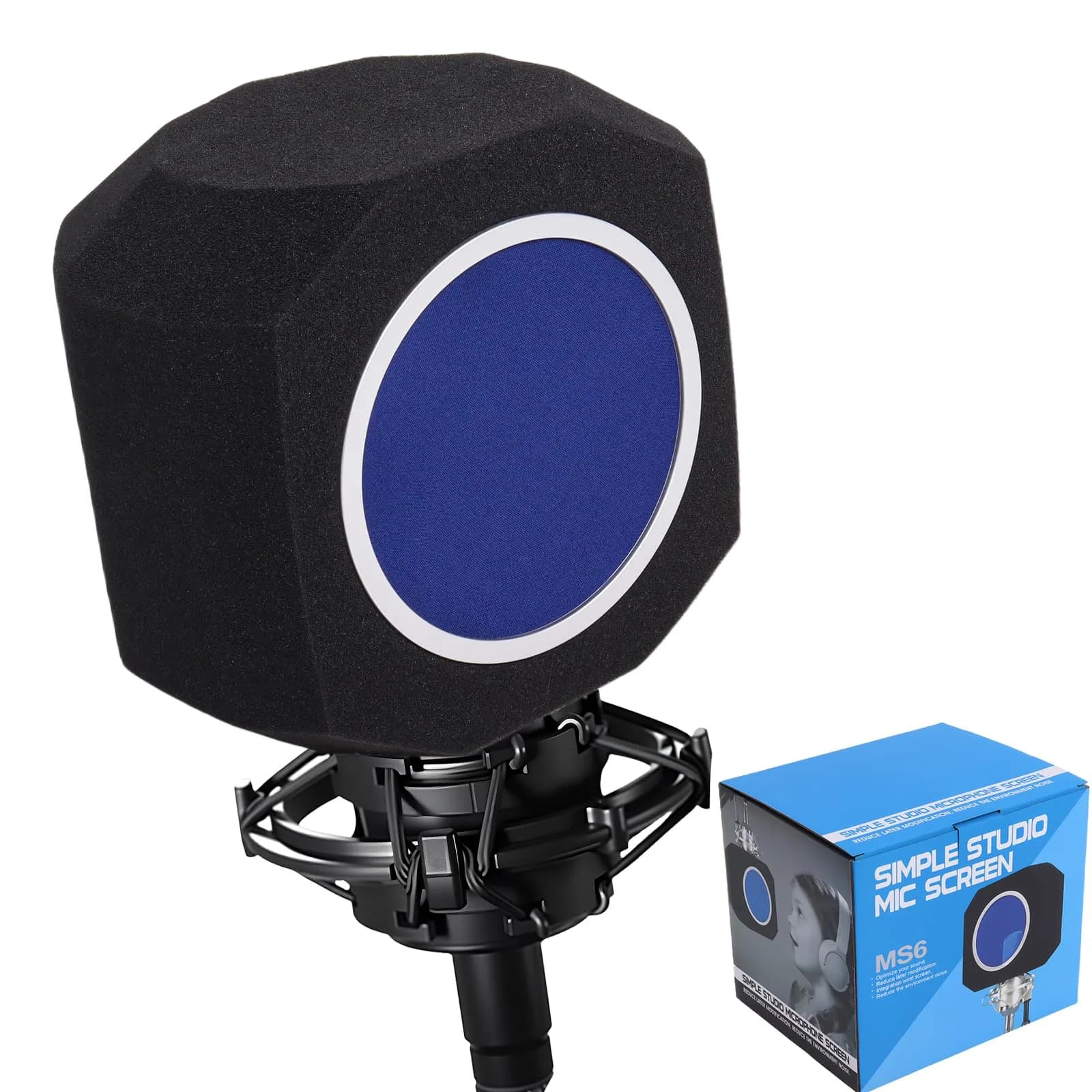 Piwerod Microphone Isolation Shield for Recording, Black | Studio-Grade Sound Reflection Control — Blue