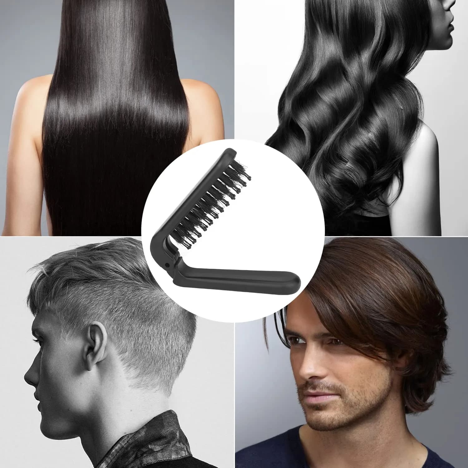 Ancable Folding Hair Brush Black | Boar Bristle Detangling Pocket Brush for All Hair Types - view 7
