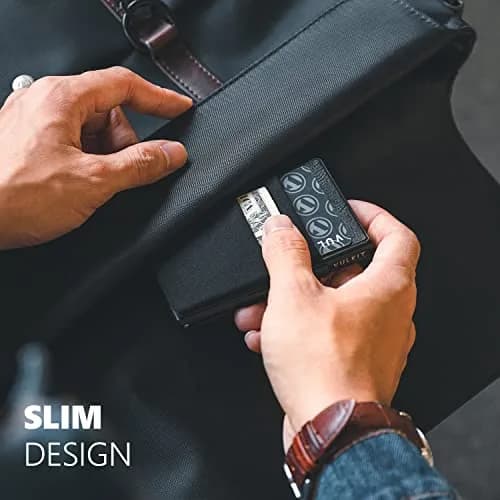 VULKIT Minimalist Pop Up Card Holder Wallet with ID Window & Airtag Pocket | 7 Cards, Cash, Keys | Black thumbnail 4