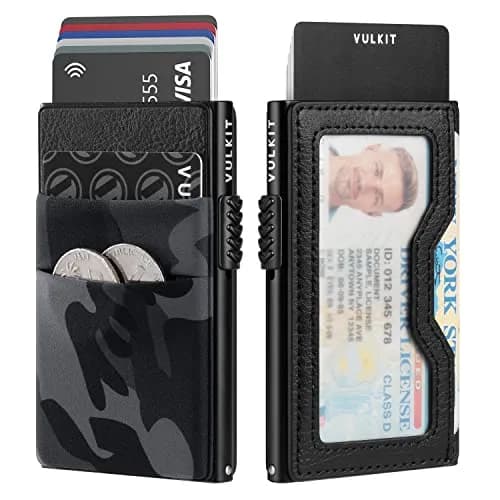 VULKIT Minimalist Wallet with ID Window & Pop Up Card Holder, RFID Blocking Slim Design for Airtag, Cash, Coins, Credit Cards (Black Camo) thumbnail 1
