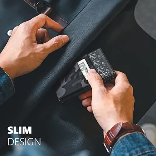 VULKIT Minimalist Wallet with ID Window & Pop Up Card Holder, RFID Blocking Slim Design for Airtag, Cash, Coins, Credit Cards (Black Camo) thumbnail 4