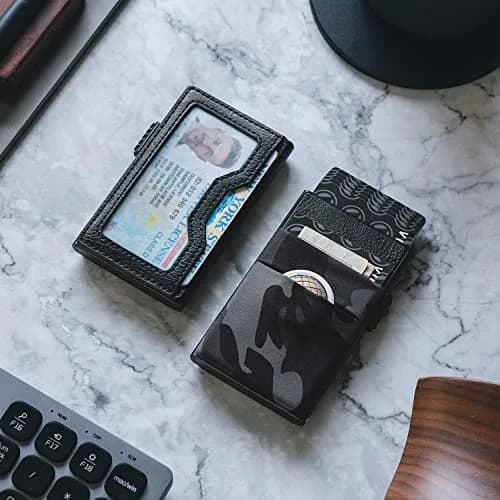 VULKIT Minimalist Wallet with ID Window & Pop Up Card Holder, RFID Blocking Slim Design for Airtag, Cash, Coins, Credit Cards (Black Camo) thumbnail 6