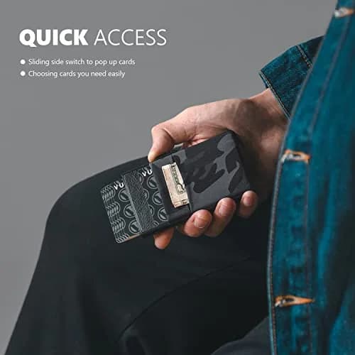 VULKIT Minimalist Wallet with ID Window & Pop Up Card Holder, RFID Blocking Slim Design for Airtag, Cash, Coins, Credit Cards (Black Camo) thumbnail 3
