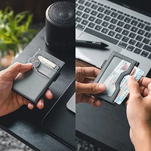 VULKIT Minimalist Wallet with ID Window & EDC Pocket Pop Up Card Holder RFID Blocking Slim Wallet Design for Airtag Cash Coins & Credit Cards thumbnail 2
