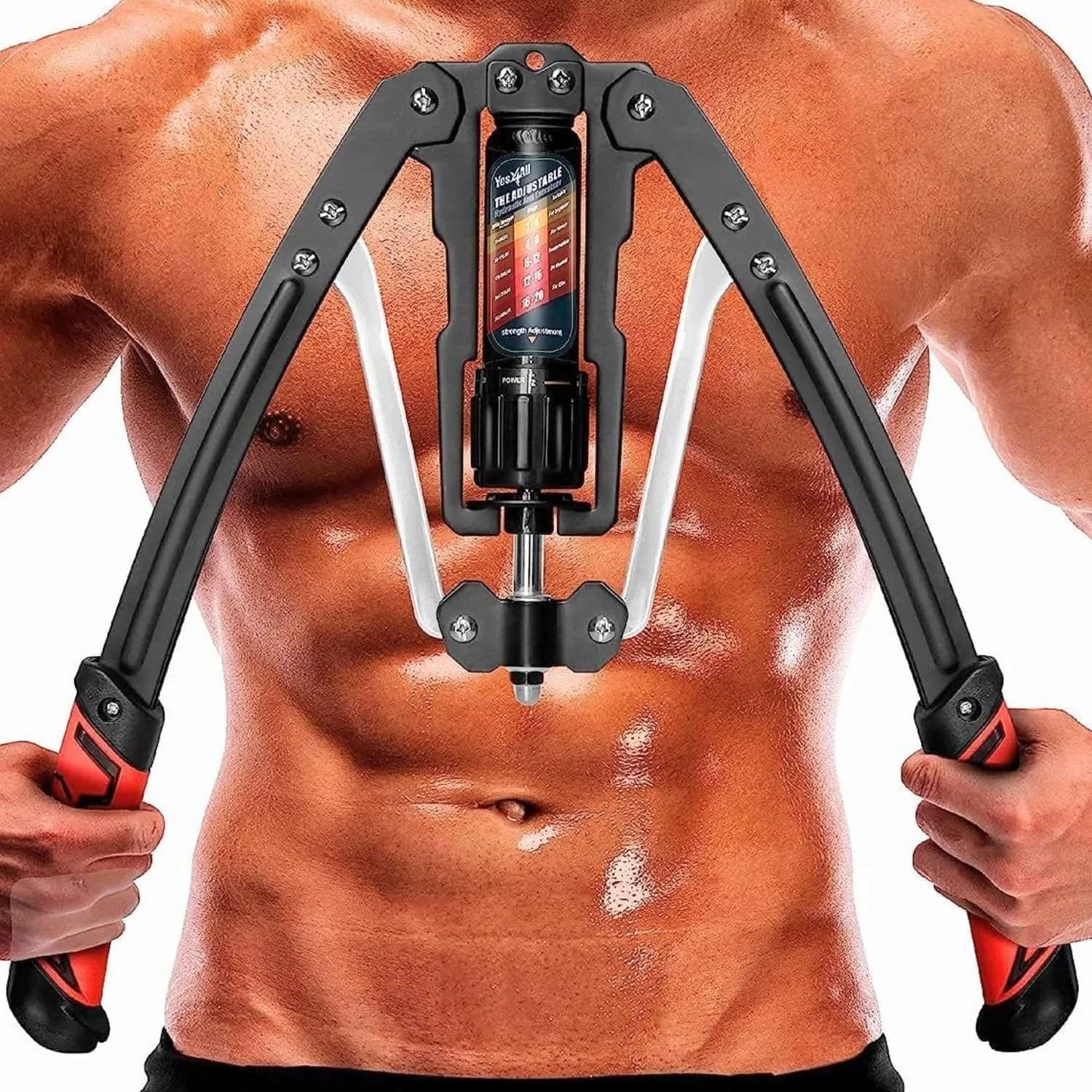 Yes4All Hydraulic Twister Arm Exerciser 2.3 kg (5 lb) | Adjustable 22-440lbs Home Chest Expander — C. Grey