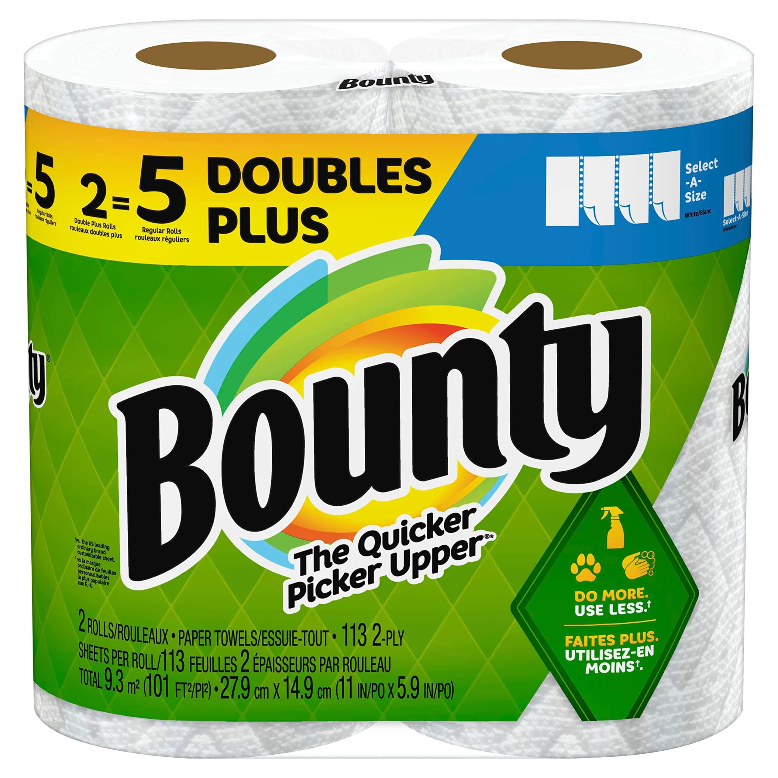 Bounty Select-A-Size Paper Towels, 2 Double Plus Rolls White, 113 Sheets Per Roll - main product image