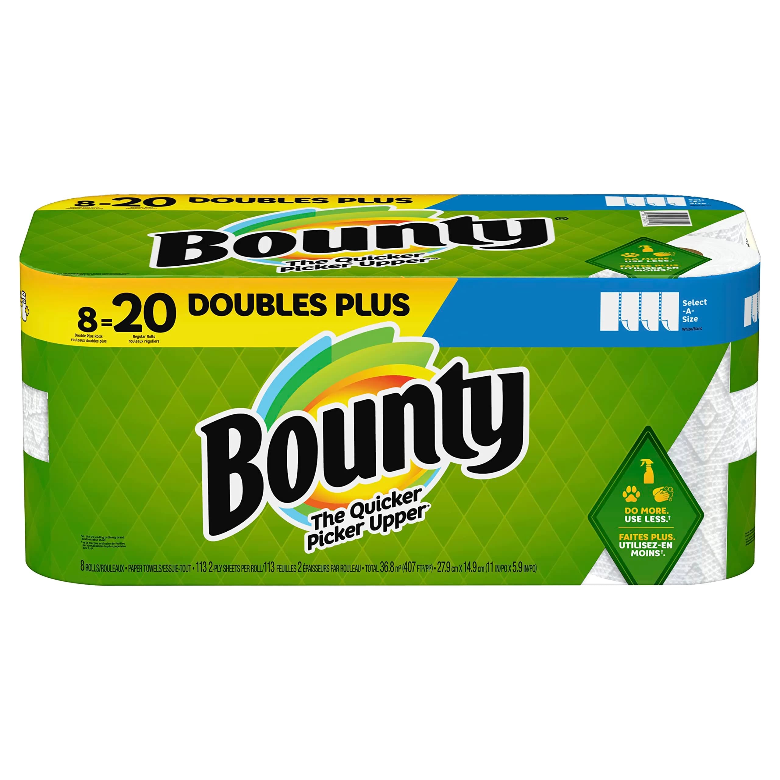Bounty Select-A-Size Paper Towels, 8 Double Plus Rolls White, 904 Sheets Total | Absorbent & Quicker Picker Upper - main product image