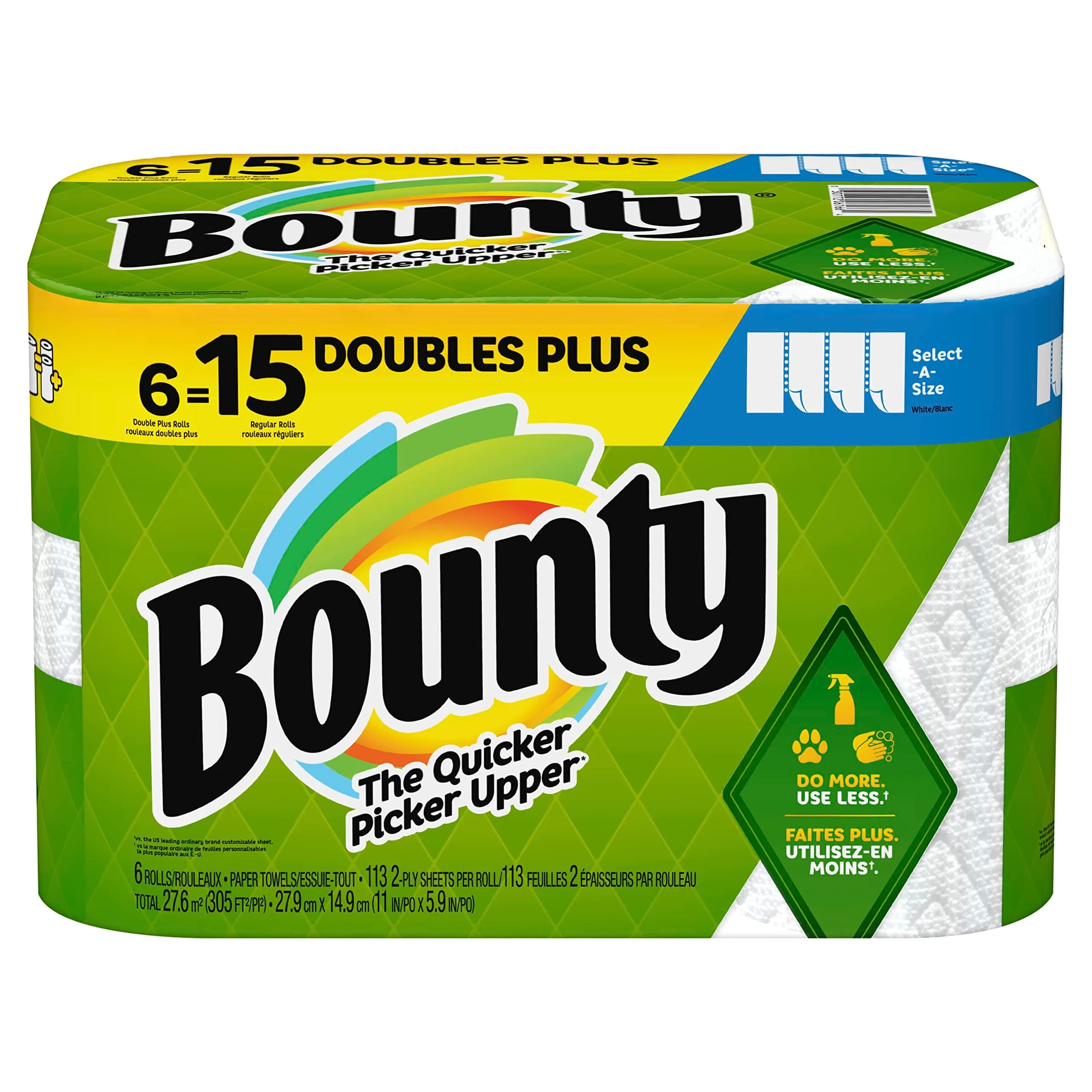 Bounty Select-A-Size Paper Towels, 6 Double Plus Rolls, White - main product image