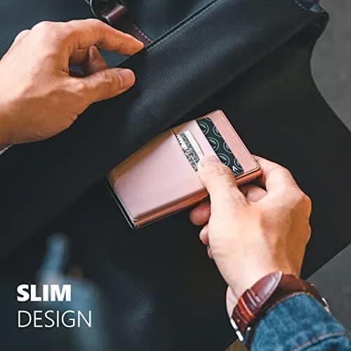 VULKIT Minimalist Pop Up Card Holder Wallet with ID Window & Airtag Pocket | Pink 6.8cm x 10.4cm thumbnail 4