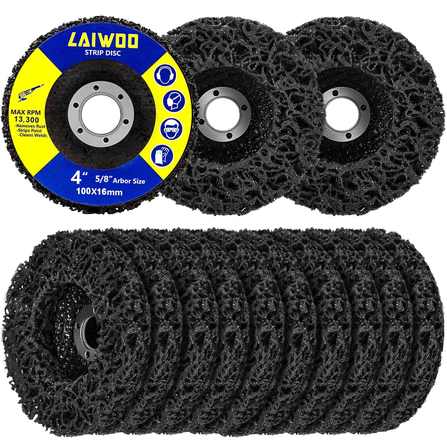 LAIWOO Black 10Pack Strip Disc Wheel 100mm (4") x 1mm (0.04") | Diamond Abrasive for Metal Surface Prep - main product image