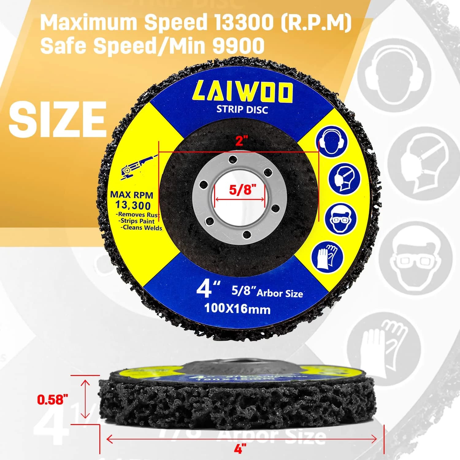 LAIWOO Black 10Pack Strip Disc Wheel 100mm (4") x 1mm (0.04") | Diamond Abrasive for Metal Surface Prep - view 2