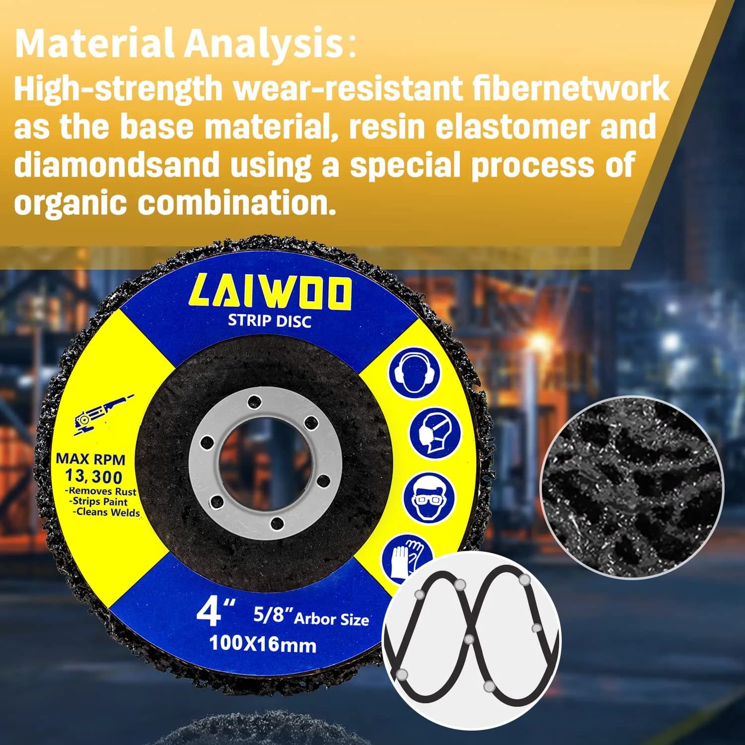 LAIWOO Black 10Pack Strip Disc Wheel 100mm (4") x 1mm (0.04") | Diamond Abrasive for Metal Surface Prep - view 3