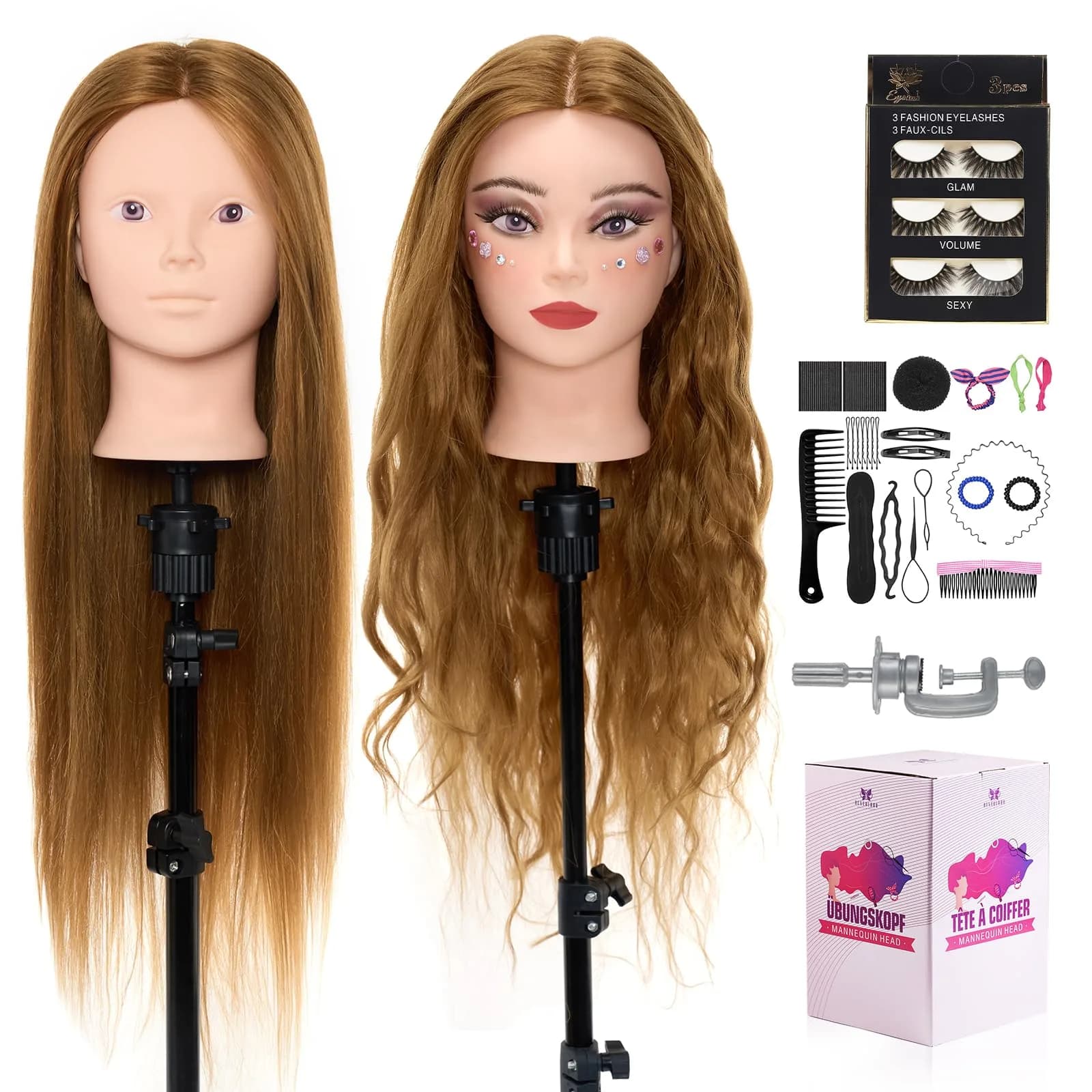 Neverland Beauty & Health Mannequin Head with 80% Real Human Hair | 28 Inch for Hair Styling & Make up Practice