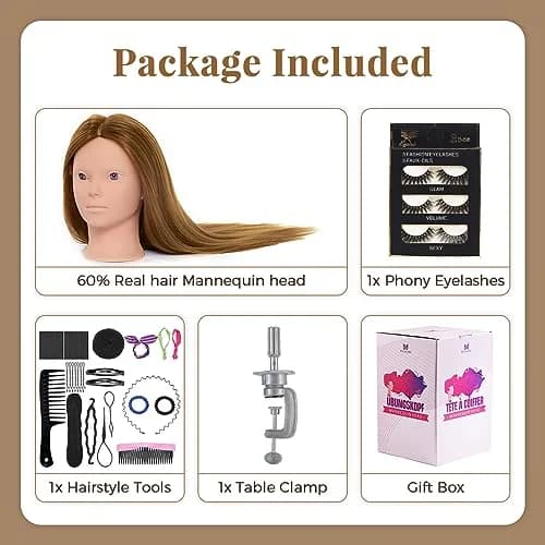 Neverland Beauty & Health Mannequin Head with 80% Real Human Hair | 28 Inch for Hair Styling & Make up Practice thumbnail 5