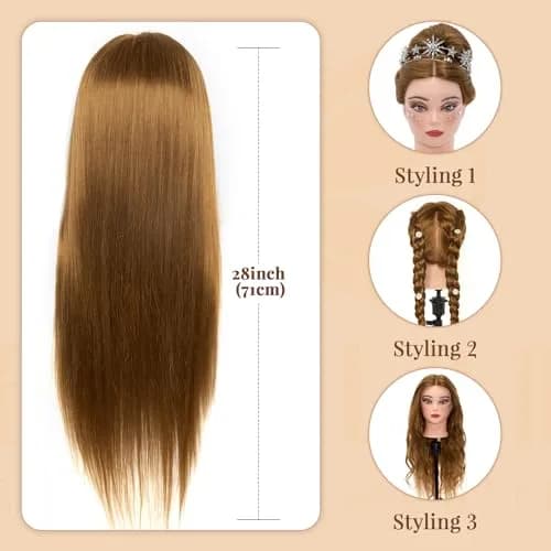 Neverland Beauty & Health Mannequin Head with 80% Real Human Hair | 28 Inch for Hair Styling & Make up Practice thumbnail 6