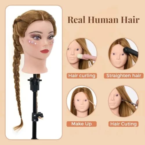 Neverland Beauty & Health Mannequin Head with 80% Real Human Hair | 28 Inch for Hair Styling & Make up Practice thumbnail 2