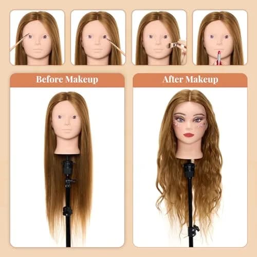 Neverland Beauty & Health Mannequin Head with 80% Real Human Hair | 28 Inch for Hair Styling & Make up Practice thumbnail 3
