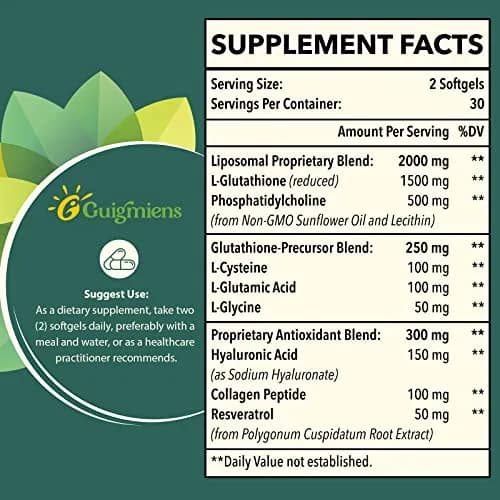 Guigmiens Liposomal Glutathione 2000 MG | Antioxidant Support for Bright Skin (70-120 chars) thumbnail 2