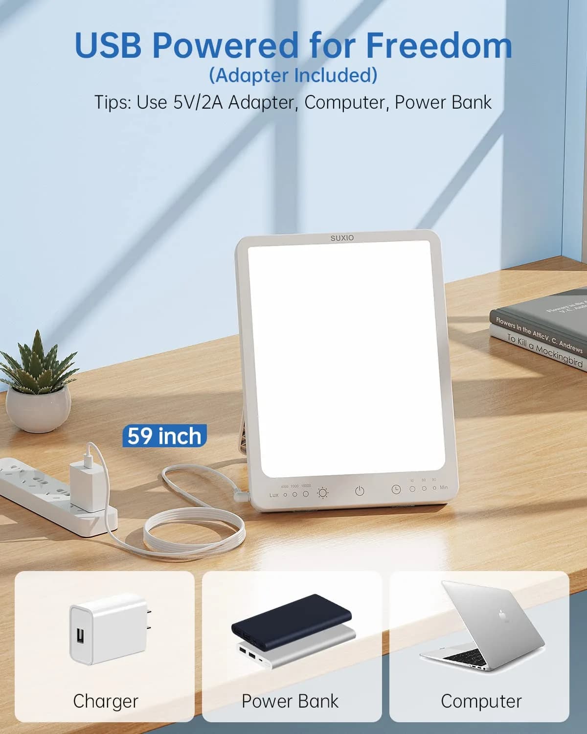 SUXIO Light Therapy Lamp 10000 Lux | 5500K Daylight White - view 5