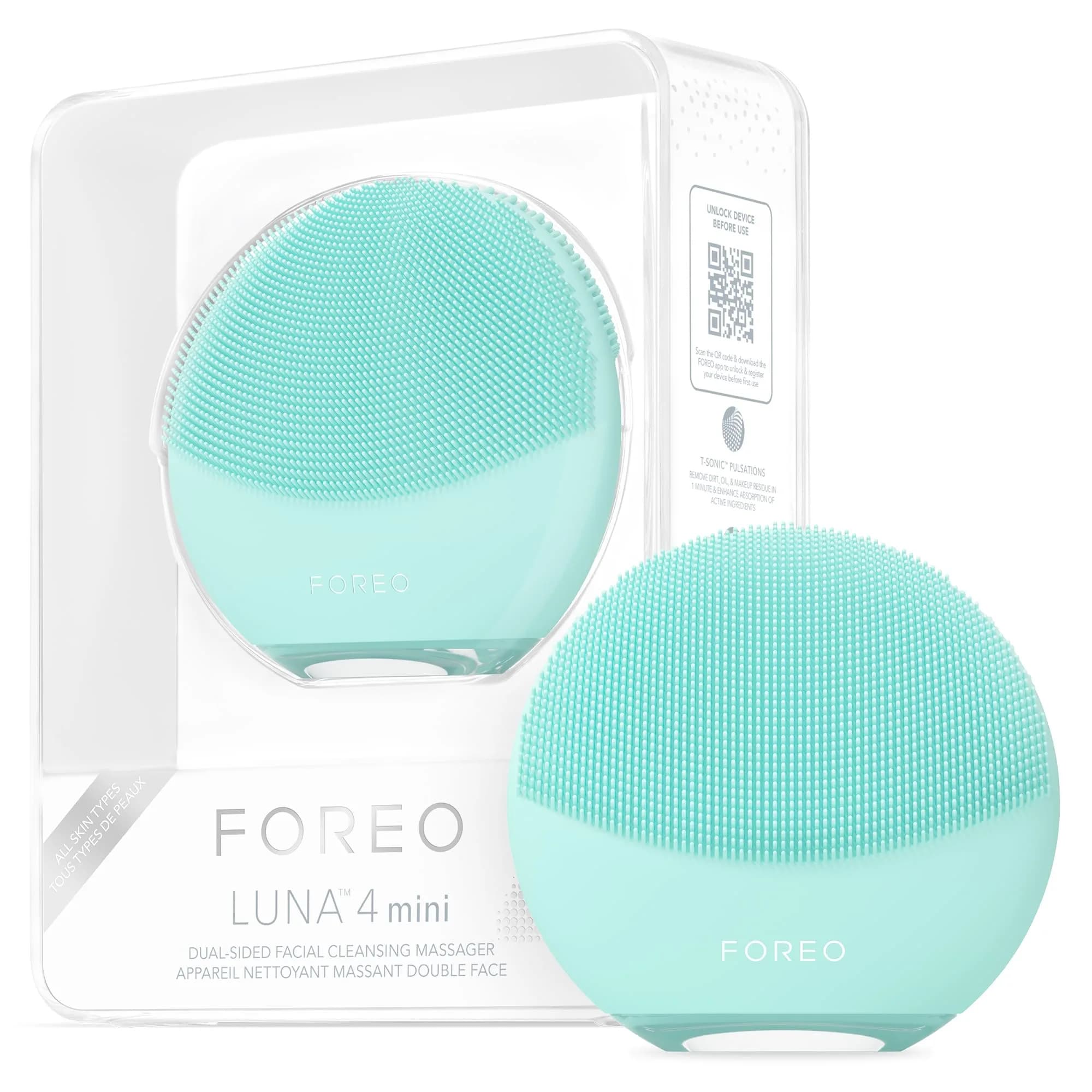 FOREO Luna 4 mini Facial Cleansing Brush & Face Massager, Lavender | Deep Clean & Glow Boost (70-120 chars) — Arctic Blue
