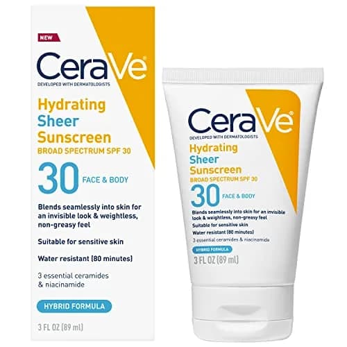 CeraVe Hydrating Sheer Sunscreen SPF 30 with Hyaluronic Acid, 89ml (3 Fl Oz) | Hybrid Formula with Zinc Oxide & Ceramides thumbnail 1
