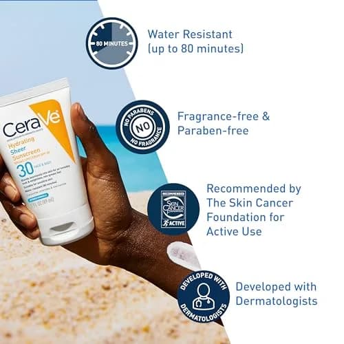 CeraVe Hydrating Sheer Sunscreen SPF 30 with Hyaluronic Acid, 89ml (3 Fl Oz) | Hybrid Formula with Zinc Oxide & Ceramides thumbnail 4
