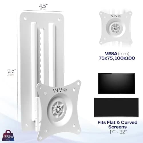 VIVO Height Adjustable Single Monitor Wall Mount (White) | Fits 17"-32" Screens, 7.98 kg Max Load, VESA 100x100mm thumbnail 3