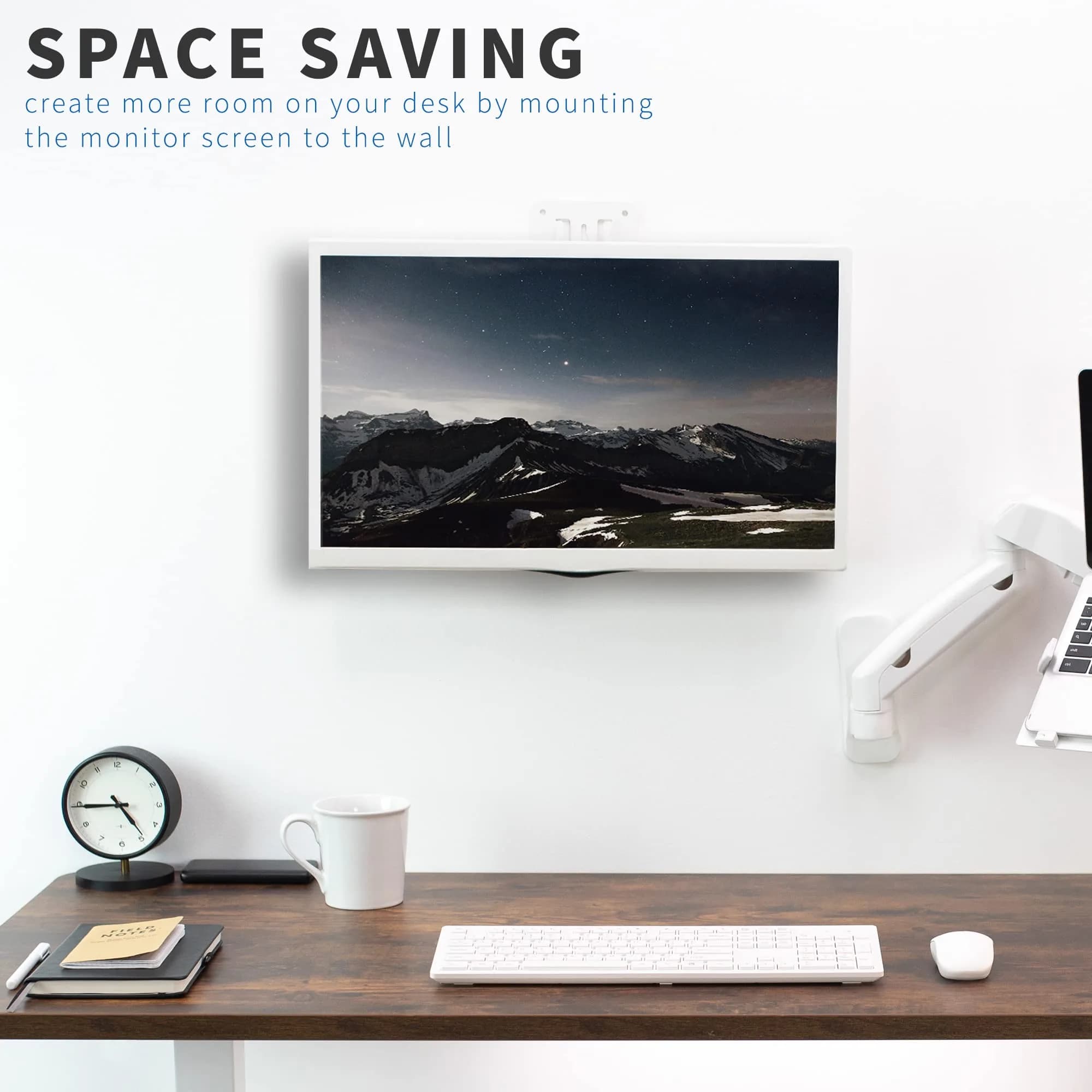 VIVO Height Adjustable Single Monitor Wall Mount (White) | Fits 17"-32" Screens, 7.98 kg Max Load, VESA 100x100mm - view 4