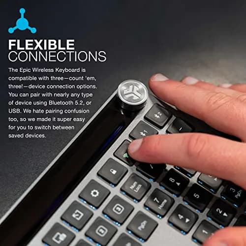 JLab Epic Wireless Keyboard Bluetooth 5.2 Multi-Device Backlit 108 Keys Black | Connect 3 Devices Instantly thumbnail 3
