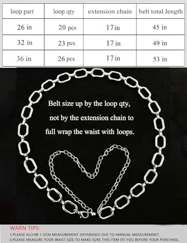 TOPACC Silver Chain Belt for Women | Dainty Metal Link Waist Accessory (28-36in) thumbnail 4