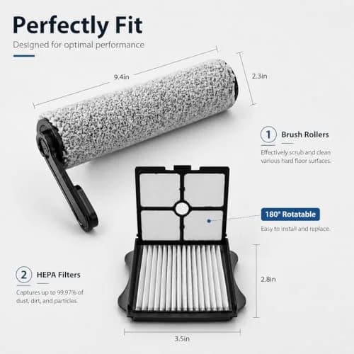 Bluearks Tineco Floor ONE S5 Replacement Brush Rollers & HEPA Filters (2 Brush Rollers + 2 Filters) | Captures 99.97% Particles thumbnail 7