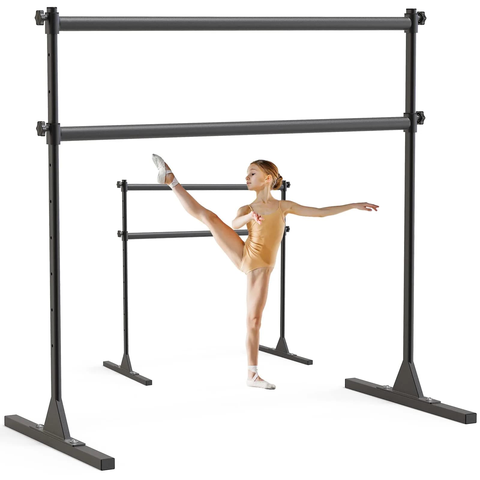 SELEWARE 4 FT Height Adjustable Ballet Barre | Heavy Duty Dance Bar for Kids/Adults, Support Barre Movements Body Stretch Pull-ups, Sturdy Steel Construction Anti-Slip Base — 4 FT (Steel Crossbar, Black)