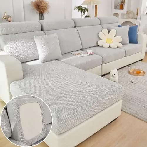 Jonuiony Universal Sofa Slipcover 2024 Light Grey | Wear-Resistant, Elastic, Fits L-Shaped & Sectional Sofas thumbnail 1
