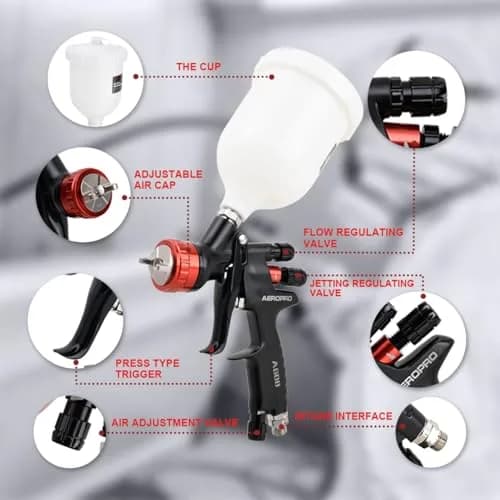 AEROPRO A608 HVLP Air Spray Gun with 1.3mm Nozzle and 600cc Cup | High Transfer Efficiency for Automotive Painting thumbnail 7